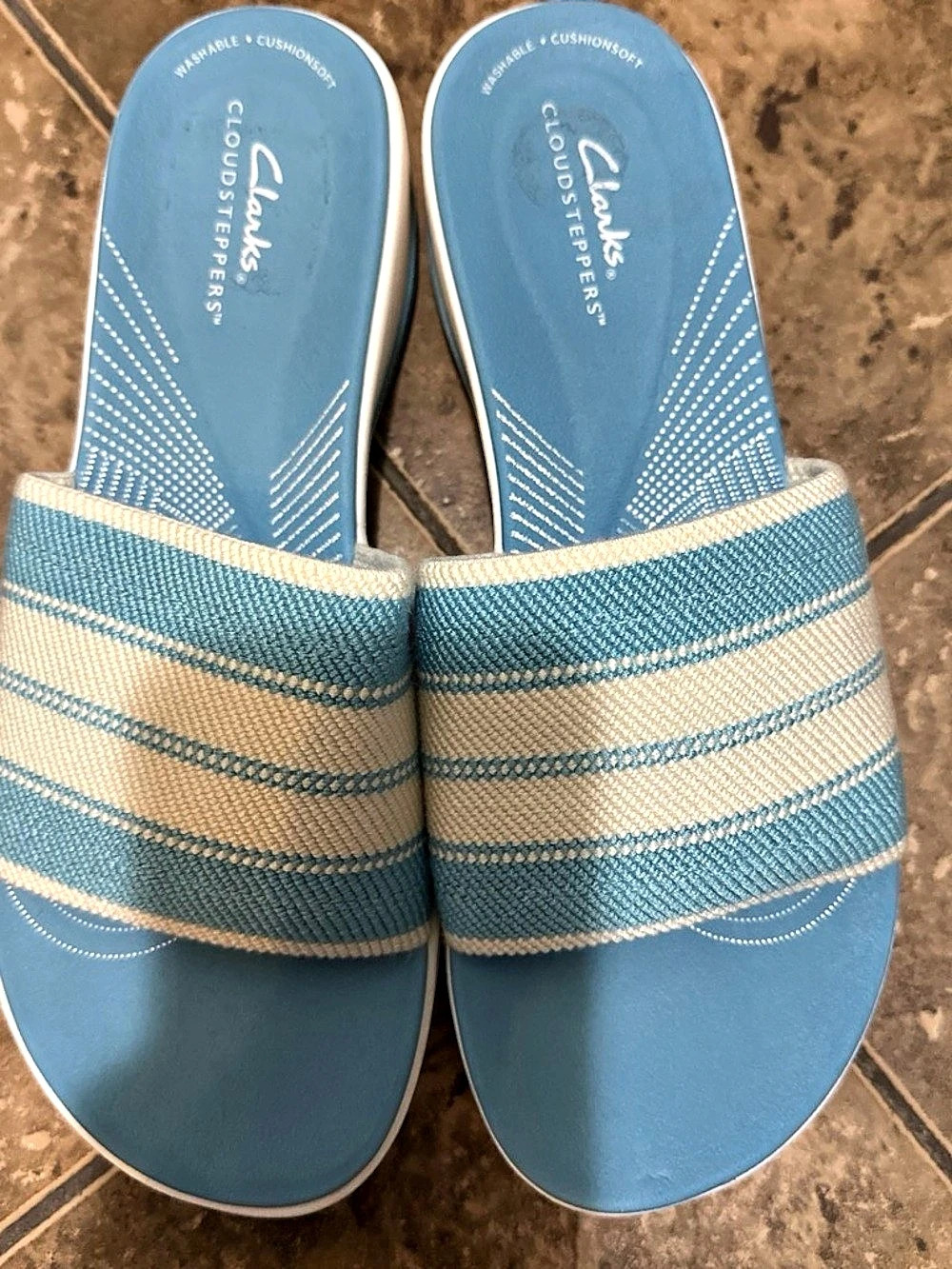 Clarks Arla Hollis Striped Sandals Blue & White US 9 M